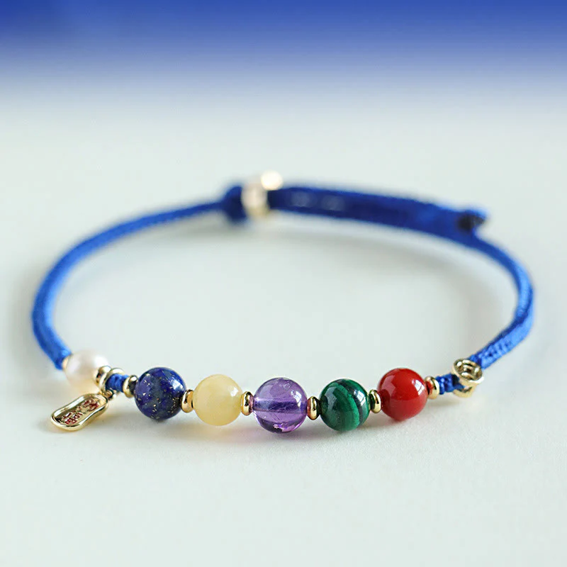 Buddha Stones Klein Blue String South Red Agate Garnet Blue Aventurine Lazurite Copper Butterfly Fu Character Positive Bracelet