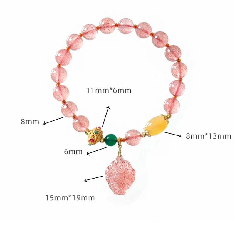 Buddha Stones Natural Strawberry Quartz Nine Tailed Fox Healing Bracelet