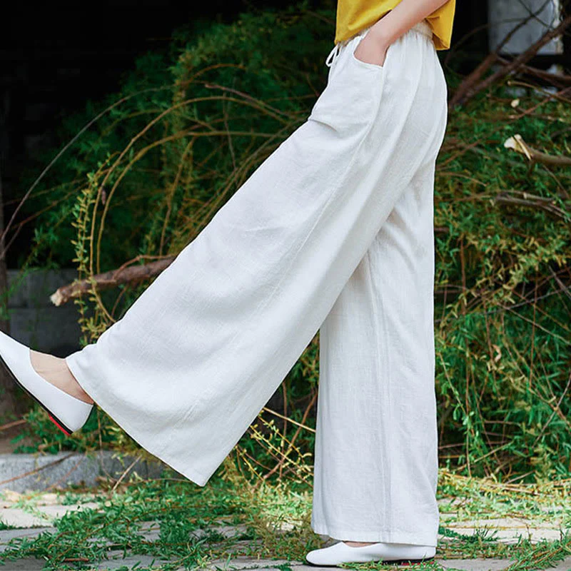 Buddha Stones Plain Wide Leg Pants Dance Women's Yoga Pants With Pockets