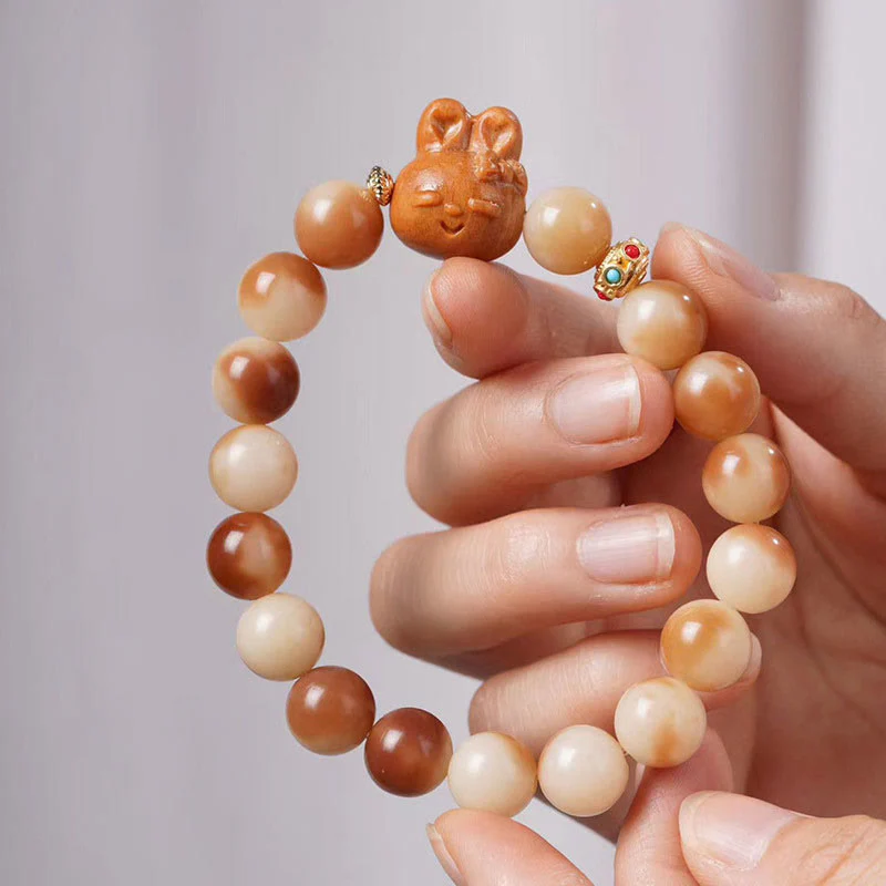 Buddha Stones Natural Bodhi Seed Lovely Rabbit Peace Bracelet
