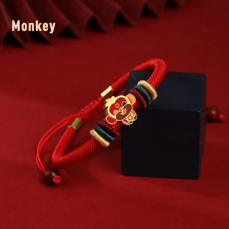 Buddha Stones Handmade 925 Sterling Silver Year of the Dragon Cute Chinese Zodiac Luck Braided Red Bracelet