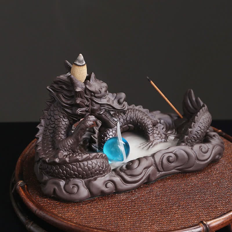 Buddha Stones Dragon Playing Ball Flower Protection Incense Burner Decoration