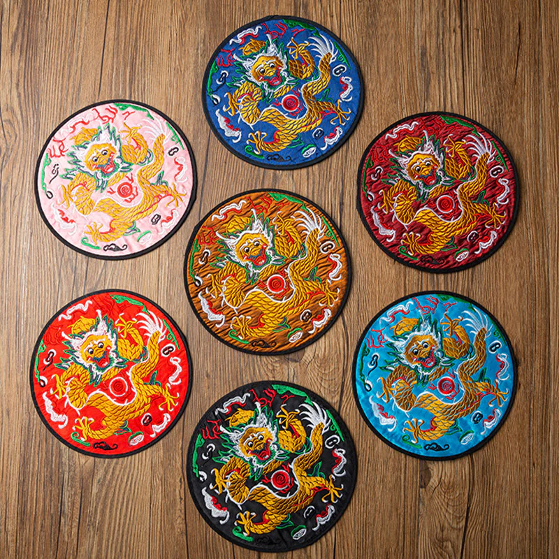 Buddha Stones Dragon Embroidery Cup Mat Pad Tea Cup Coaster Kung Fu Tea Mat