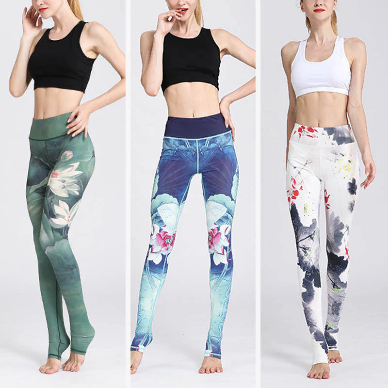 Buddha Stones Lotus Flower Print Design Pants Sports Fitness Yoga Leggings Women's Yoga Pants
