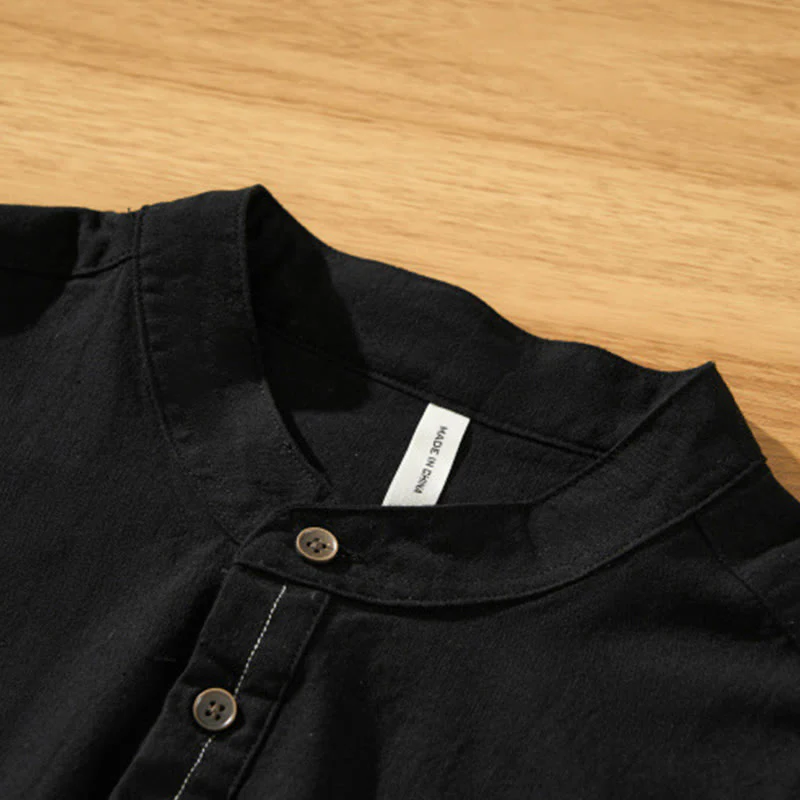 Buddha Stones Summer Solid Men's Half Button Short Sleeve Cotton Shirt