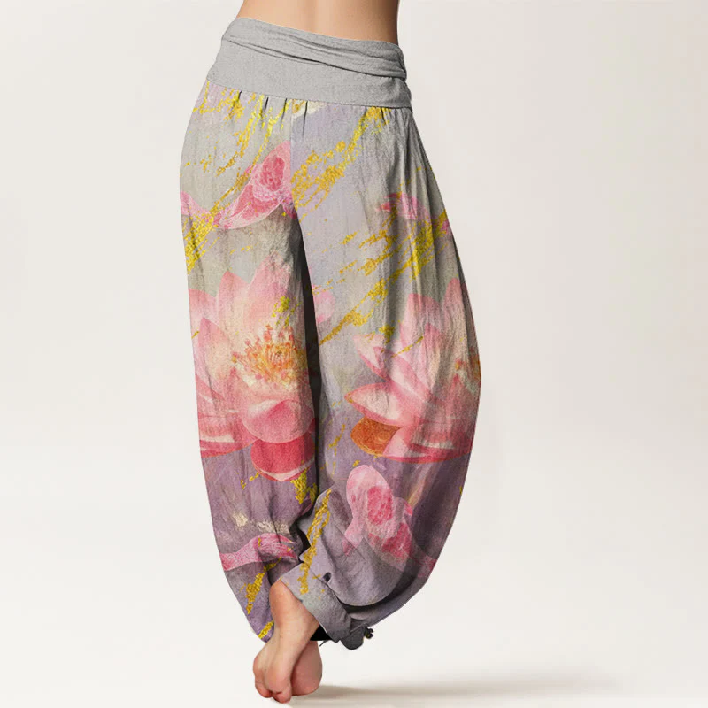 Buddha Stones Casual Lotus Flower Koi Fish Pattern Women's Harem Pants