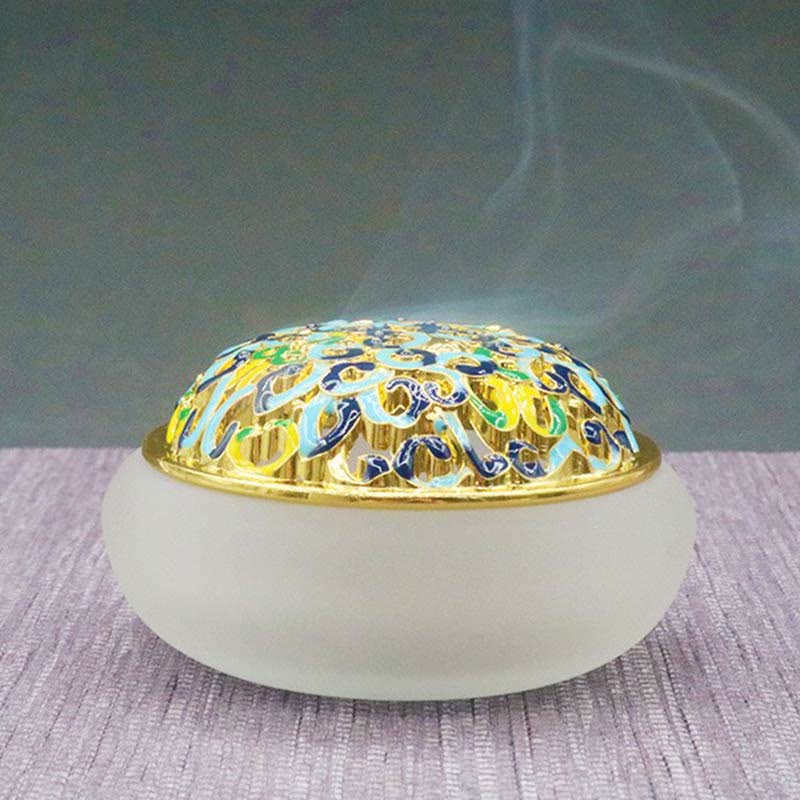 Buddha Stones Lotus Liuli Crystal Healing Meditation Incense Burner
