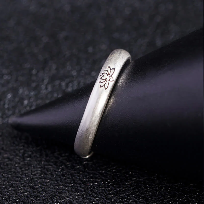 Buddha Stones 925 Sterling Silver Lotus Flower Enlightenment Ring