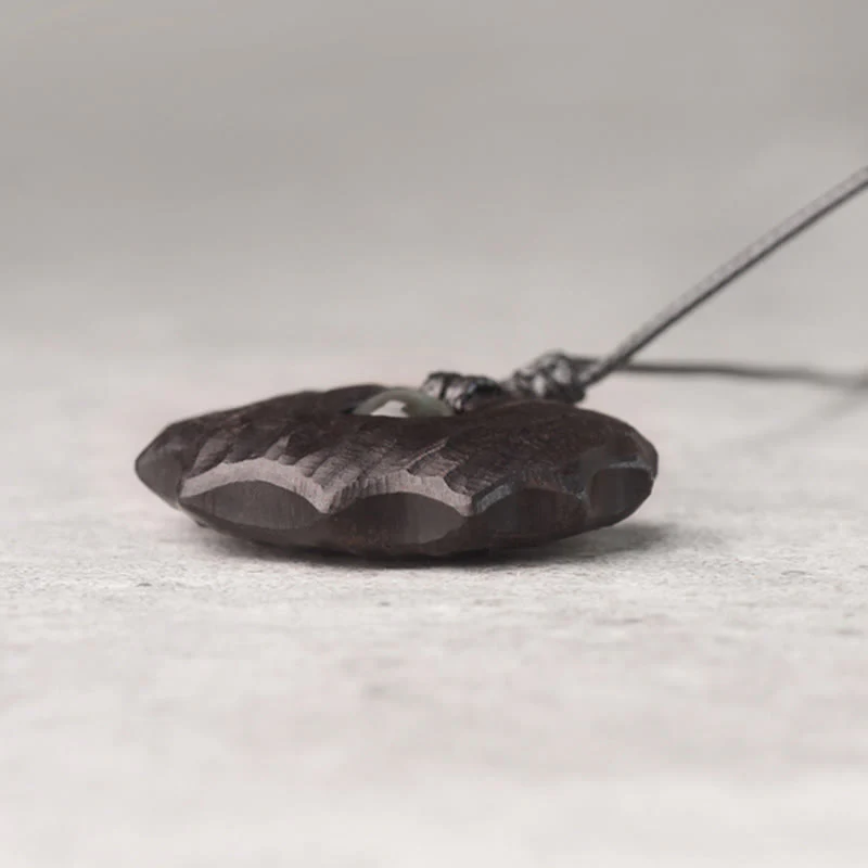 Buddha Stones Ebony Wood Obsidian Irregular Shape Peace Calm Necklace Pendant