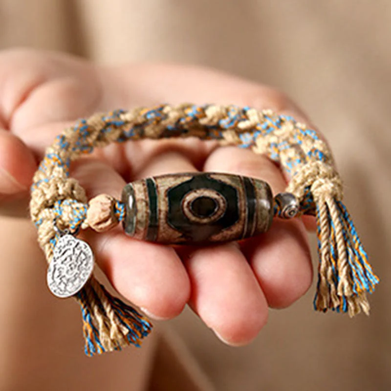 Buddha Stones Tibetan Dzi Bead Wealth  Protection Braided Bracelet