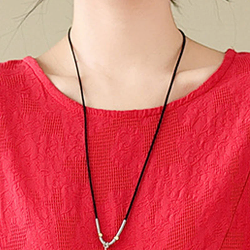 Buddha Stones Plain Jacquard Flower Irregular Design Cotton Linen Midi Dress With Pockets