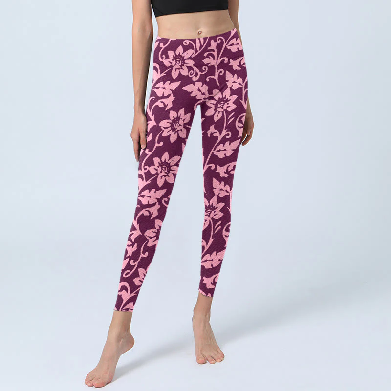 Buddha Stones Pink Sunflowers Print Gym Leggings Women's Yoga Pants