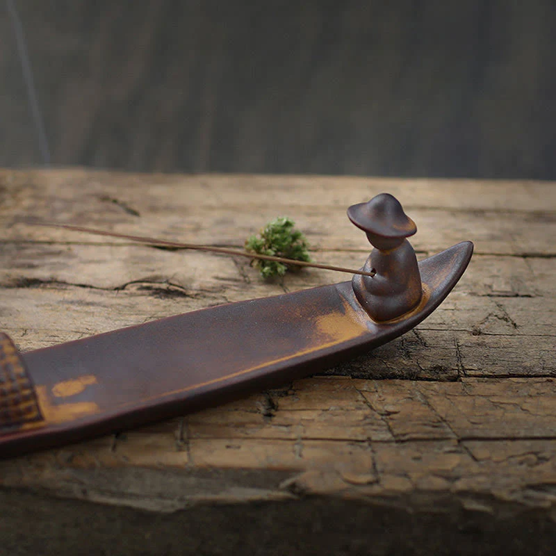 Buddha Stones A Lonely Fisherman Afloat Ceramic Healing Incense Burner