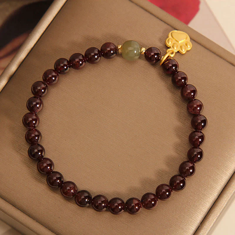 Buddha Stones Cat's Paw Garnet Hetian Jade Beads Purification Bracelet