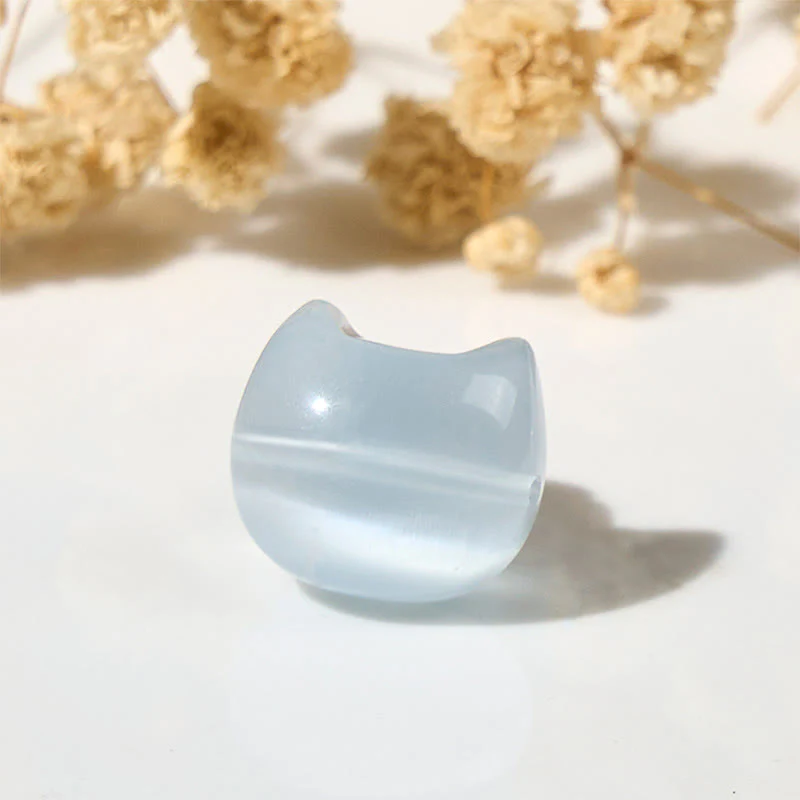 Buddha Stones Lovely Cat Head Pink Cat's Eye White Cat's Eye Spiritual Beads Bracelet