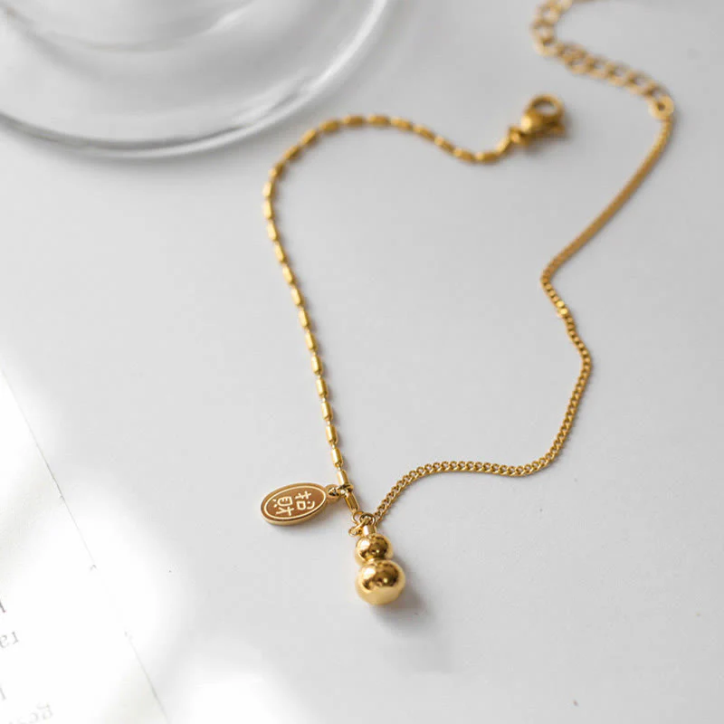 Buddha Stones 18k Gold Lucky Gourd Design Wealth Buckle Anklet