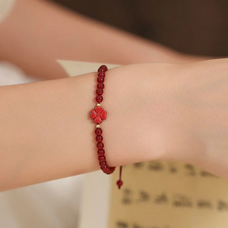 Natural Red Agate Endless Knot Four Leaf Clover Star Confidence String Bracelet