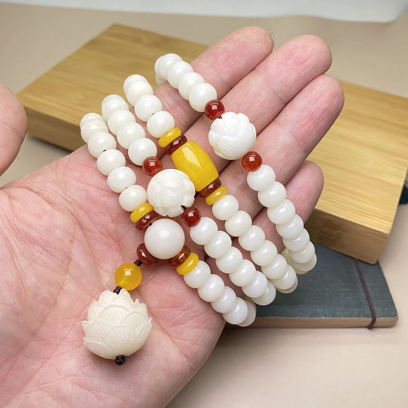 Buddha Stones Lotus Bodhi Seed Mala 108 Beads Protection Bracelet