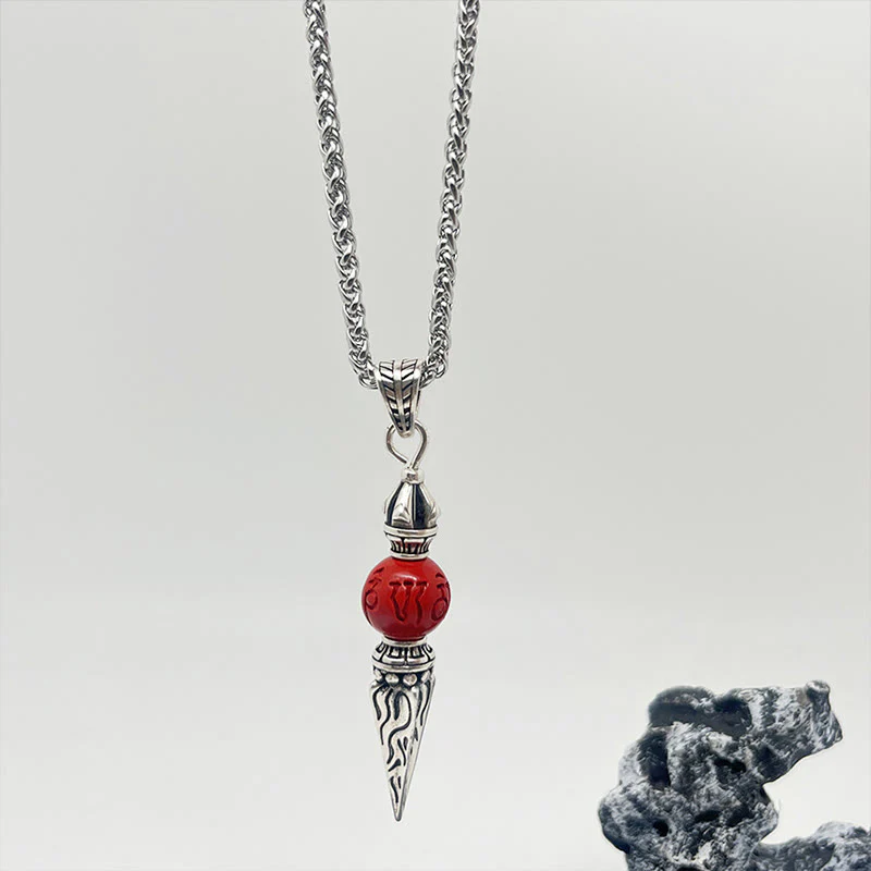Buddha Stones Cinnabar Sanskrit Dorje Vajra Pattern Blessing Necklace Pendant