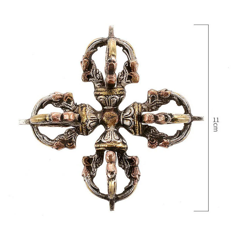 Buddha Stones Tibetan Handmade 5 Prong Double Dorje Copper Iron Thunderbolt Strength Vajra