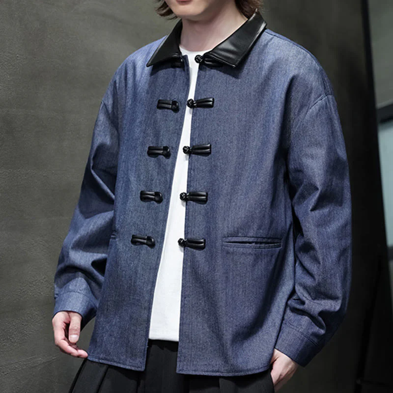 Buddha Stones Men's Frog-Button Cotton Long Sleeve Shirt With Pockets