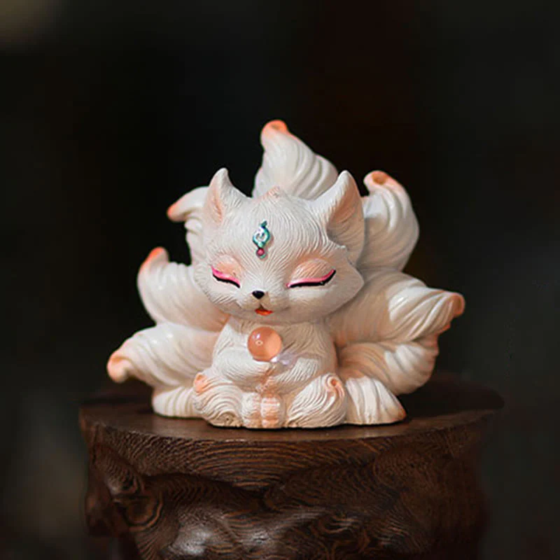 Buddha Stones Mini Nine Tailed Fox Luck Resin Home Desk Decoration