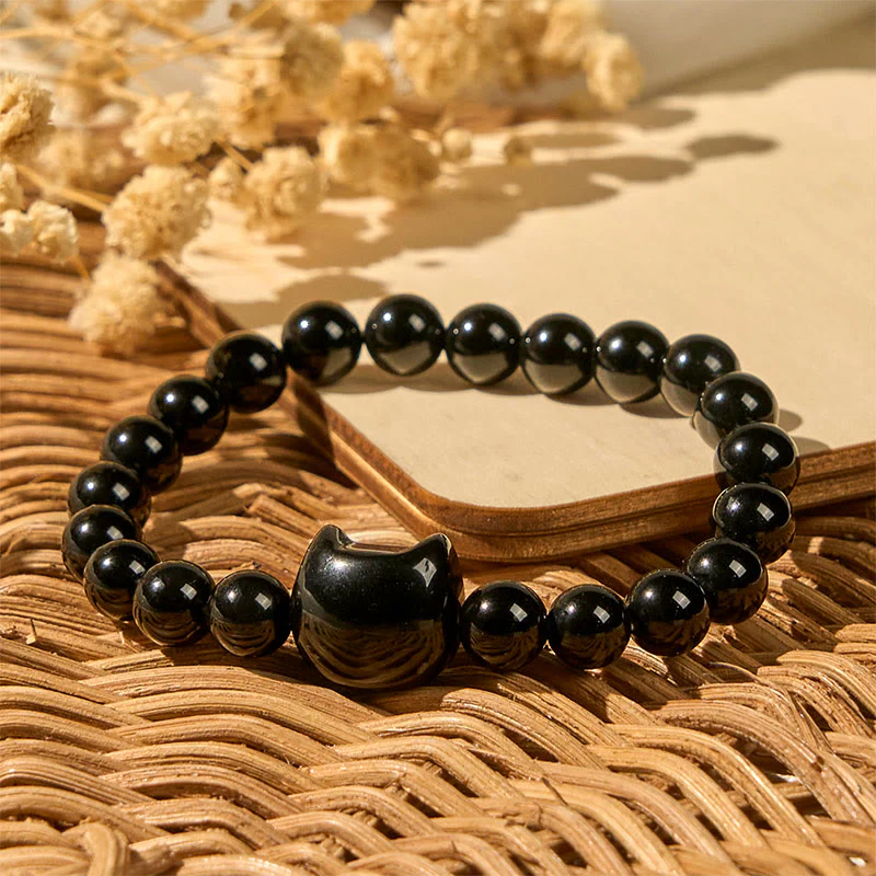 Buddha Stones Black Cat Natural Black Onyx Protection Bracelet