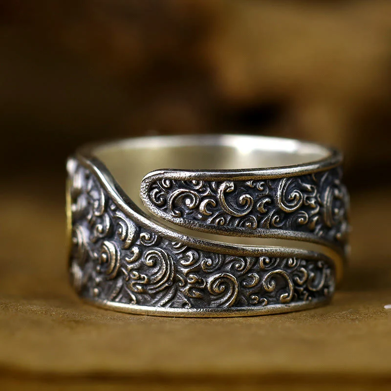 Buddha Stones 925 Sterling Silver PiXiu Copper Coin Brass Wealth Luck Adjustable Ring