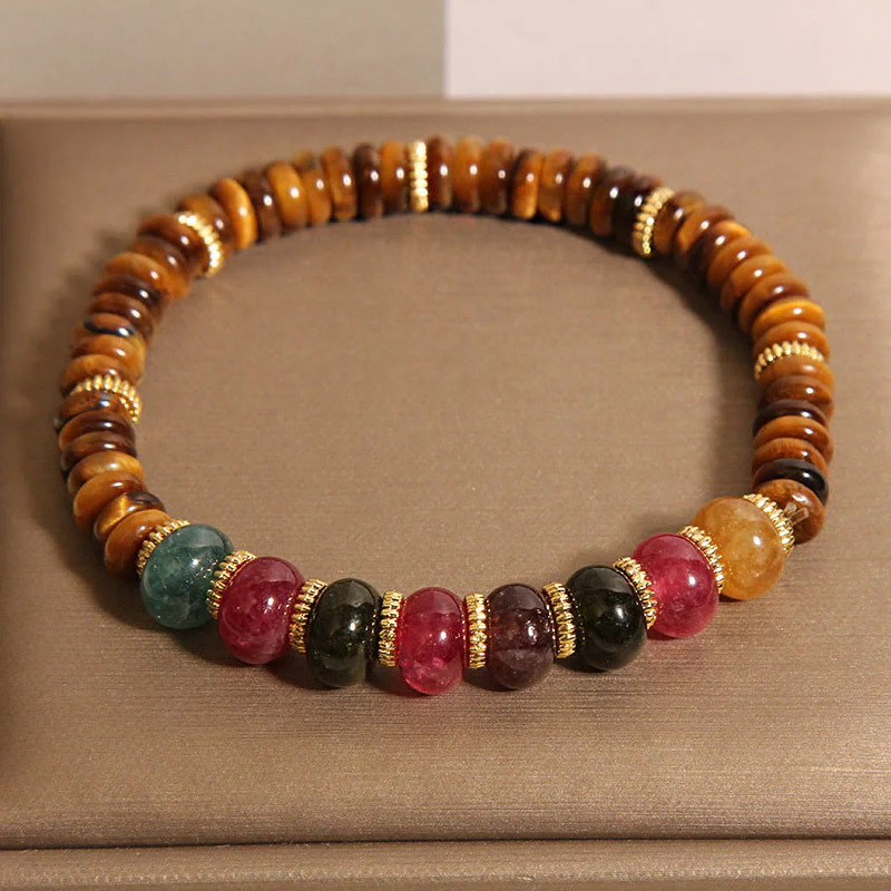 Buddha Stones Natural Tiger Eye Tourmaline Strength Bracelet