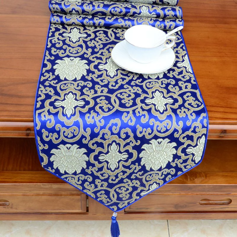 Buddha Stones Prayer Altar Flower Vajra Dragon Pattern Tibetan Auspicious Symbols Tassels Jacquard Table Runner