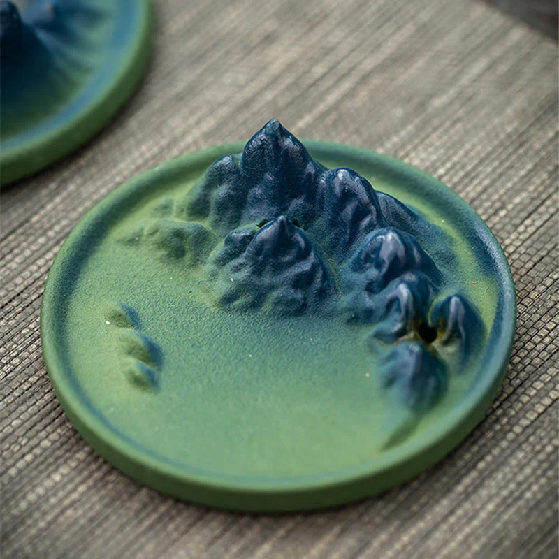 Buddha Stones Creative Mountain River Ceramic Healing Backflow Incense Burner