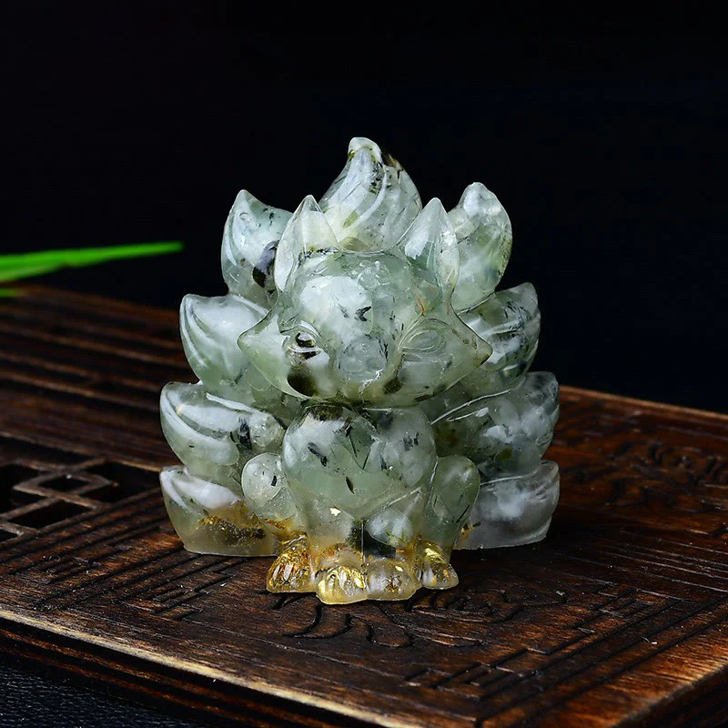 Buddha Stones Natural Various Crystal Strawberry Quartz Amethyst Nine Tailed Fox Protection Home Decoration