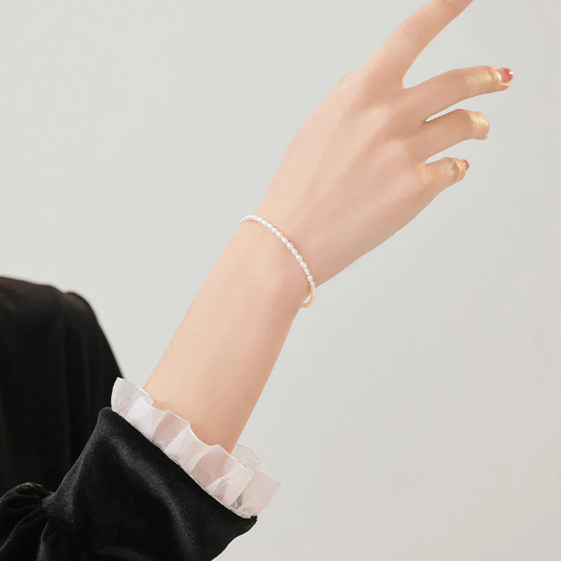 Buddha Stones 2mm Natural Pearl Ultra-thin Beads 14k Gold Plated Copper Wisdom Bracelet