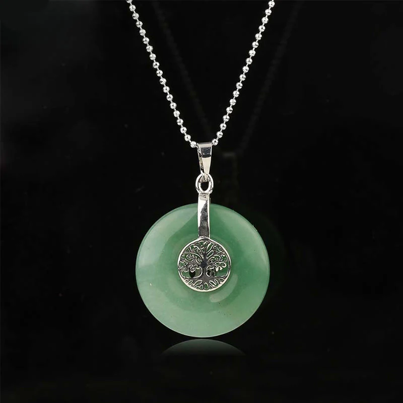 Buddha Stones Various Crystal Rose Quartz Green Aventurine Amethyst The Tree of Life Kindness Necklace Pendant