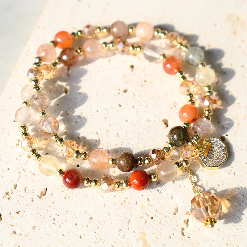 Buddha Stones Colorful Rutilated Quartz Double Wrap Spiritual Growth Bead Bracelet