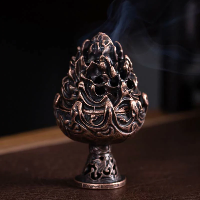 Buddha Stones Tibetan Mini Mountain Pattern Meditation Copper Alloy Incense Burner
