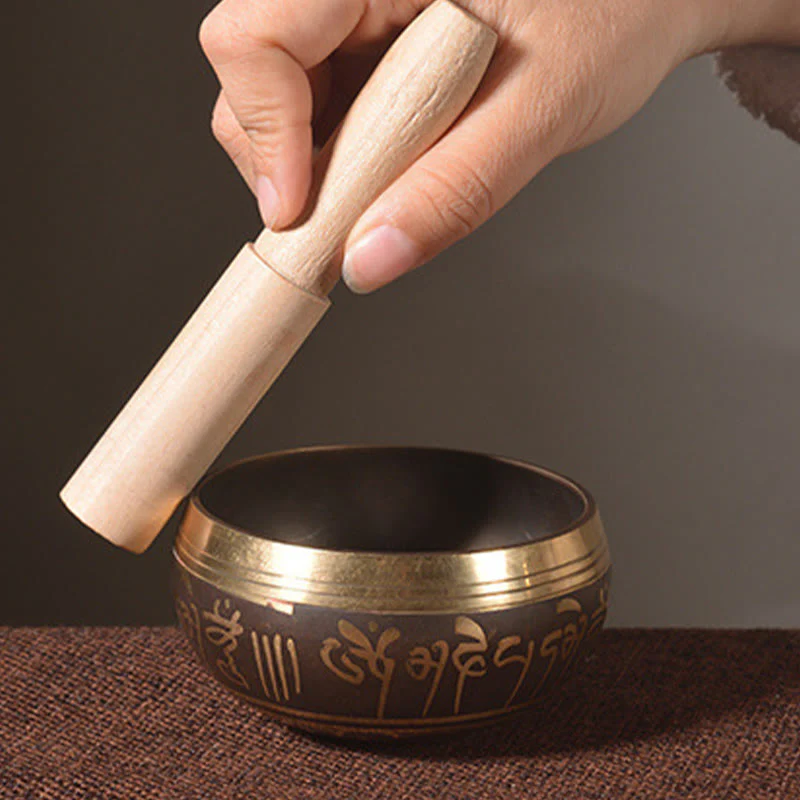 Buddha Stones Handmade Singing Bowl Buddha Eyes Scripture Pattern for Healing and Meditation Sound Bowl Set