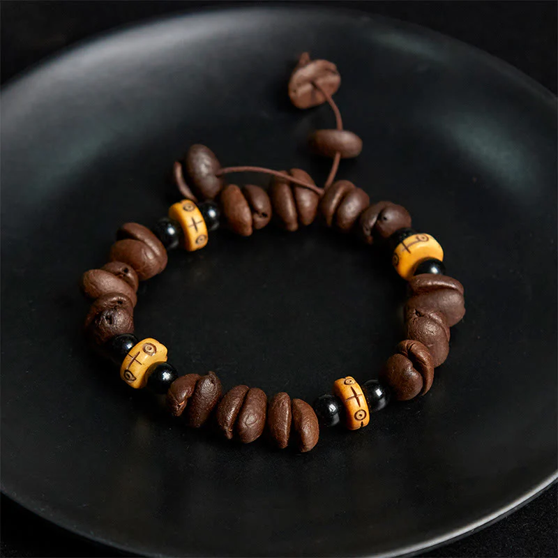 Buddha Stones Natural Coffee Beans Yak Bone Beads Bracelet