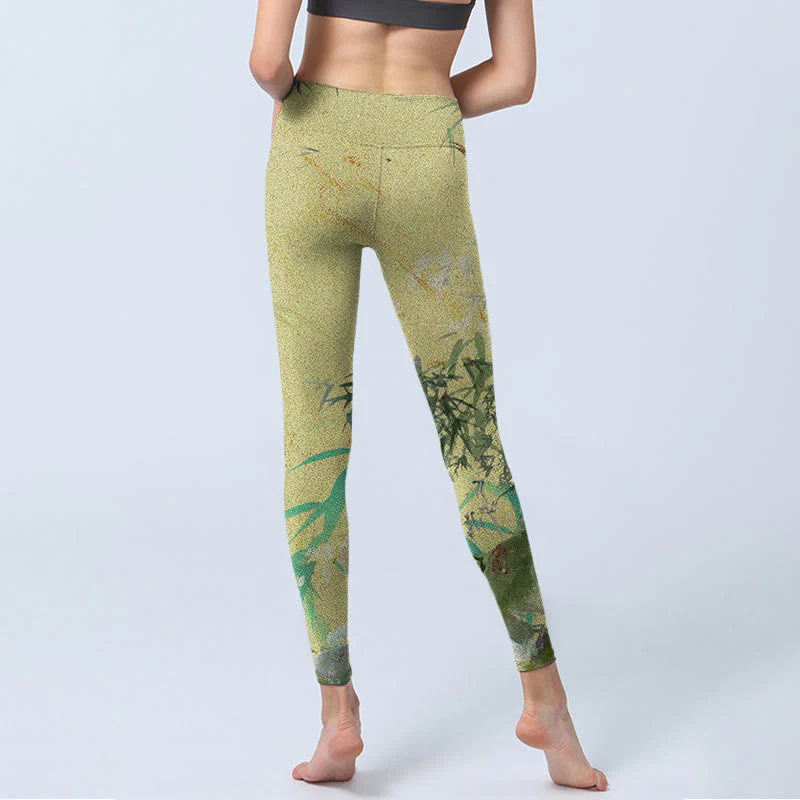 Buddha Stones Bamboo Print Lycra Fabric Fitness Leggings Women's Yoga Pants