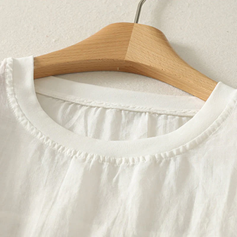 Buddha Stones Casual Embroidery Red Heart Short Sleeve Women's Cotton Linen T-Shirt