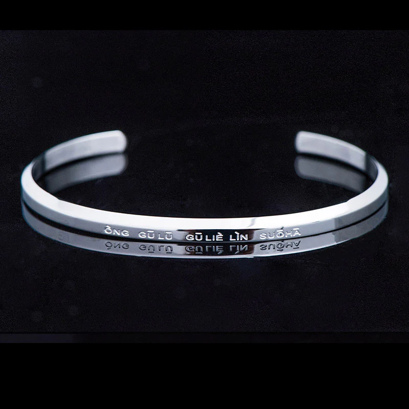 Buddha Stones Six True Words Engraving Titanium Steel Blessing Protection Bracelet