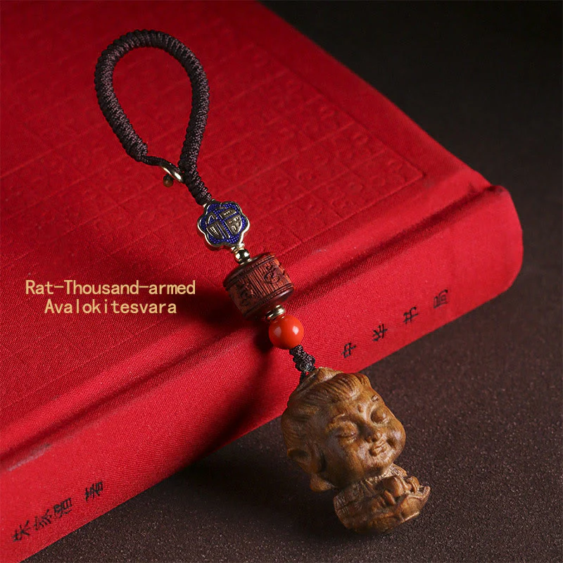 Buddha Stones Chinese Zodiac Natal Buddha Green Sandalwood Om Mani Padme Hum Peace Key Chain