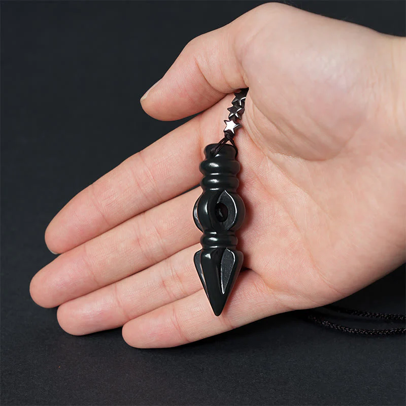 Buddha Stones Tibetan Hetian Cyan Jade Pestle Vajra Dorje Star Harmony Necklace Pendant