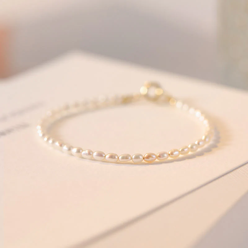 Buddha Stones 2mm Natural Pearl Ultra-thin Beads 14k Gold Plated Copper Wisdom Bracelet