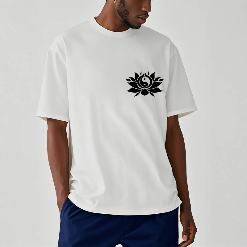 Buddha Stones Yin Yang Lotus Flower Design Tee T-shirt