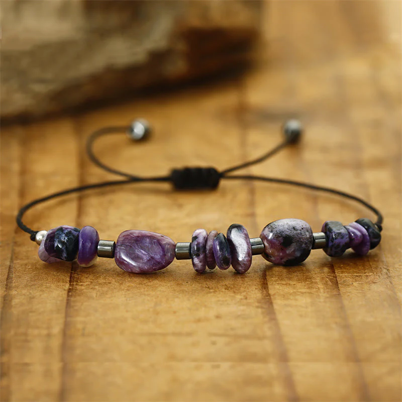 Buddha Stones Live In The Moment Charoite Hematite Powerful Bracelet