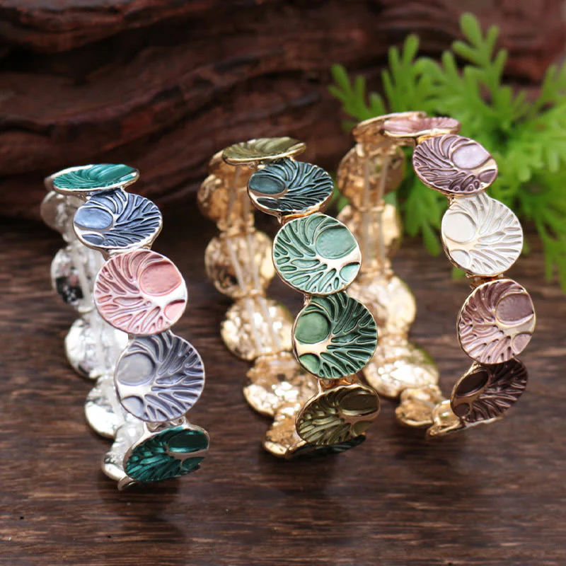 Buddha Stones The Tree Of Life Creation Enamel Alloy Bracelet