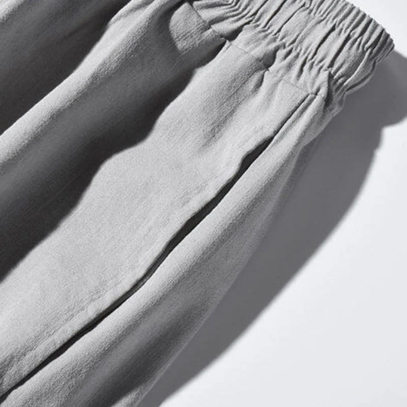 Buddha Stones Casual Patchwork Crane Pattern Frog-Button Design Men's Wide Leg Pants With Pockets