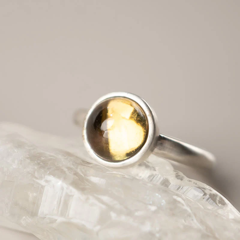 Buddha Stones Natural 925 Sterling Silver Prehnite Citrine Adjustable Happiness Ring