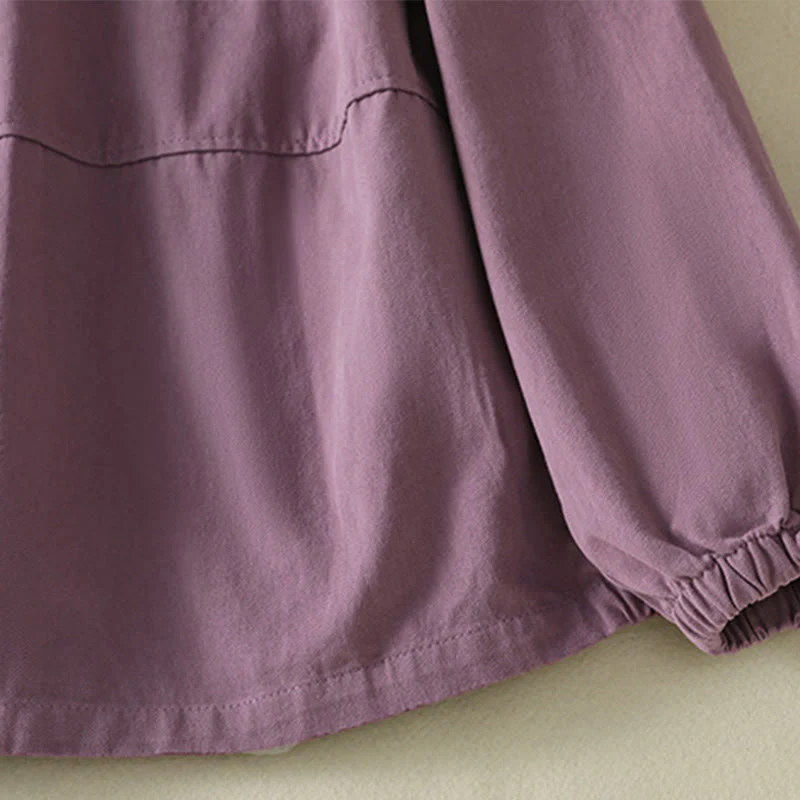 Buddha Stones Plain Button Design Stand Collar Women's Cotton Jacket